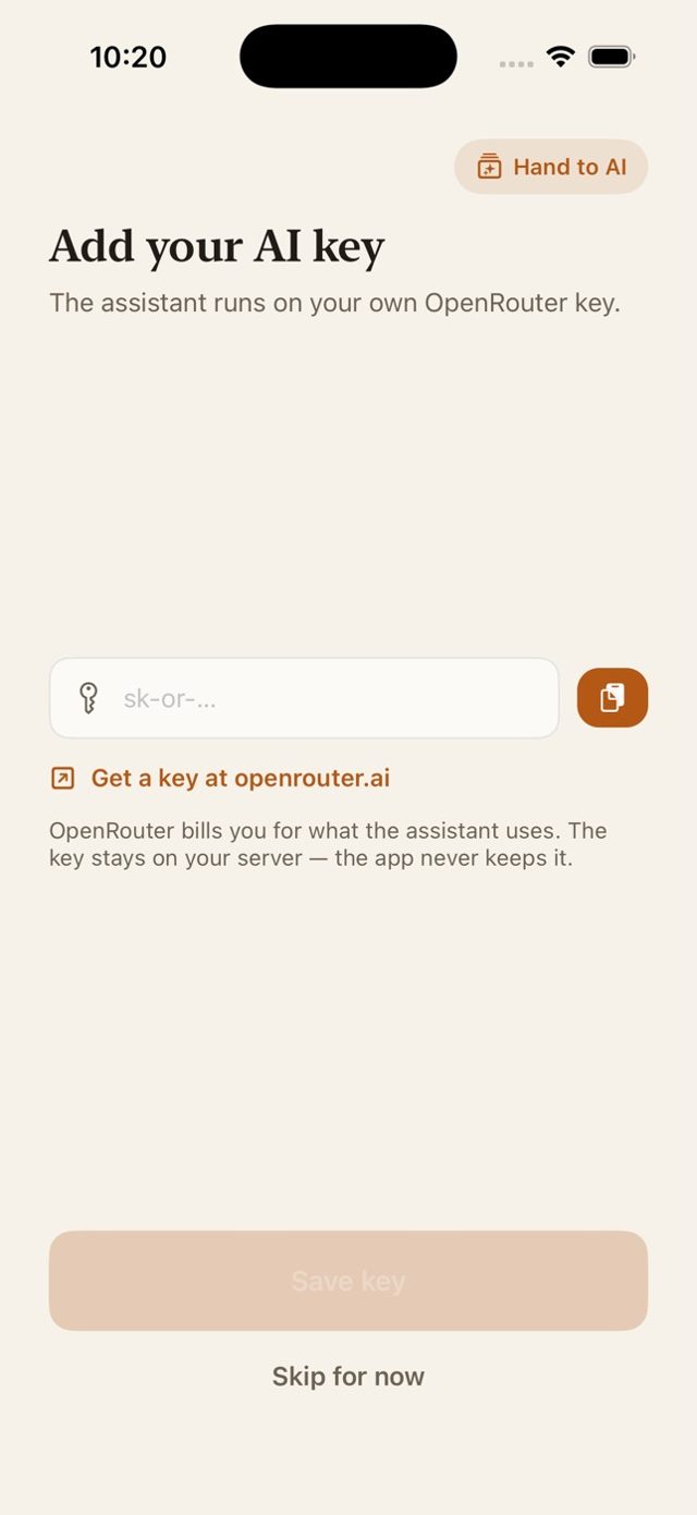 Adding your key in the app.